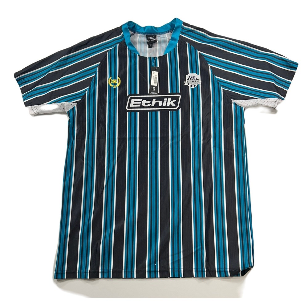 Ethik Elastico Soccer Jersey Mens Medium Blue Black Stripe‎ NEW